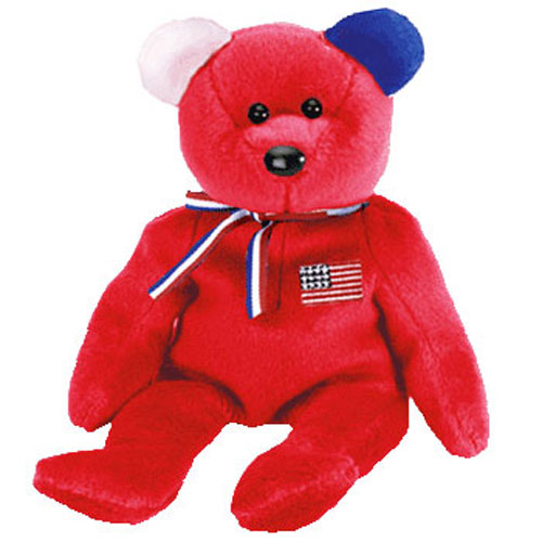 Ty Beanie Baby – America the Bear (Red Version – Internet Exclusive) *Ears Reversed* (8.5 inch)