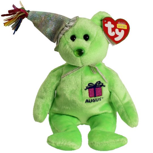 Ty Beanie Baby – August the Teddy Birthday Bear (W/ Hat) (9 inch)