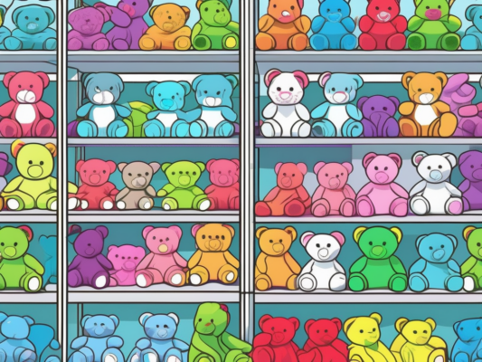 Various colorful beanie babies neatly arranged in different types of storage solutions such as shelves