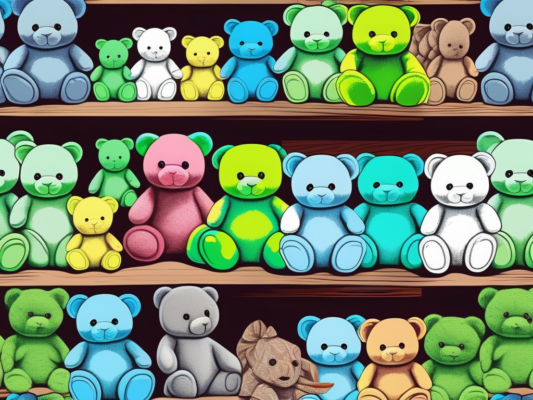 A variety of colorful ty beanie babies arranged on shelves within a cozy