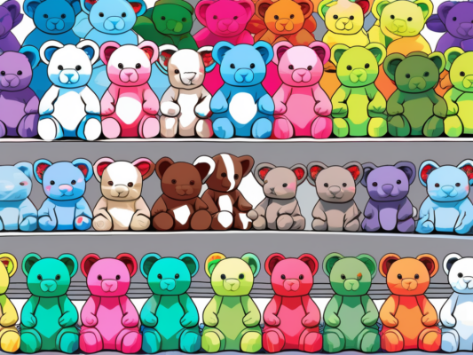 A variety of colorful ty beanie babies arranged as if they are in an auction setting