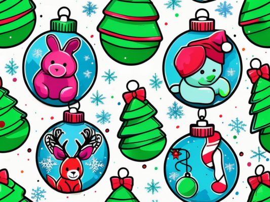 A variety of colorful ty beanie baby ornaments hanging from a beautifully decorated christmas tree