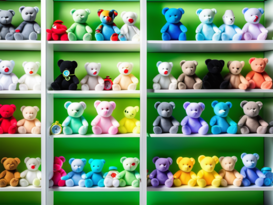 A collection of colorful ty beanie baby toys displayed on a shelf