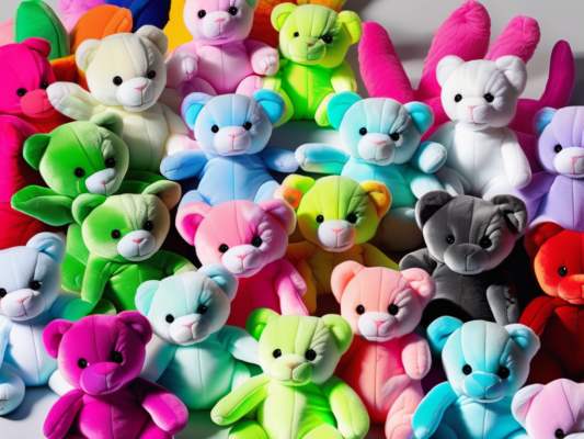 Various colorful ty beanie babies made from plush material