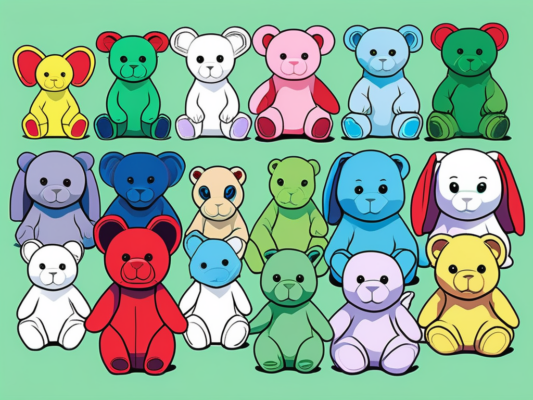 Various generations of ty beanie babies in a chronological line-up