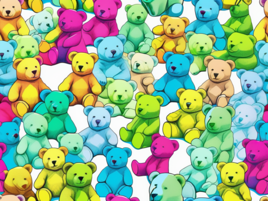 Various colorful ty beanie baby bears arranged in a playful manner
